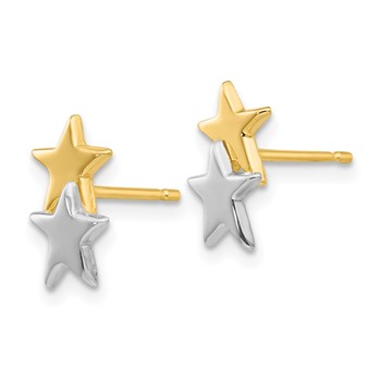 14k and White Rhodium Polished Two Stars Post Earrings — alternate view