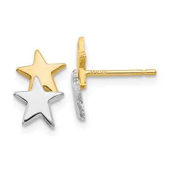 14k and White Rhodium Polished Two Stars Post Earrings