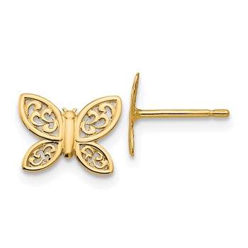 14k Polished Filigree Butterfly Post Earrings