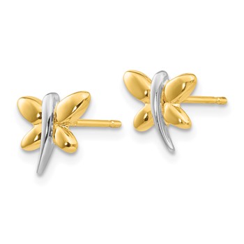 14k with White Rhodium Polished Dragonfly Post Earrings — alternate view