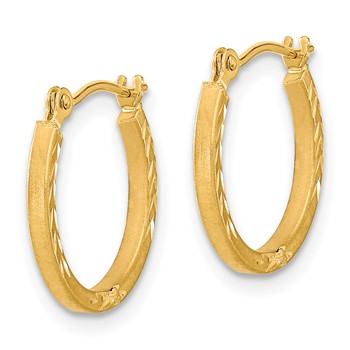 14k Satin and Polished Diamond Cut Design Hoops — alternate view