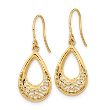 14k Polished Filigree Teardrop Dangle French Hook Earrings — alternate view