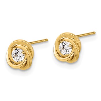 14k 6.5mm Polished CZ Love Knot Post Earrings — alternate view