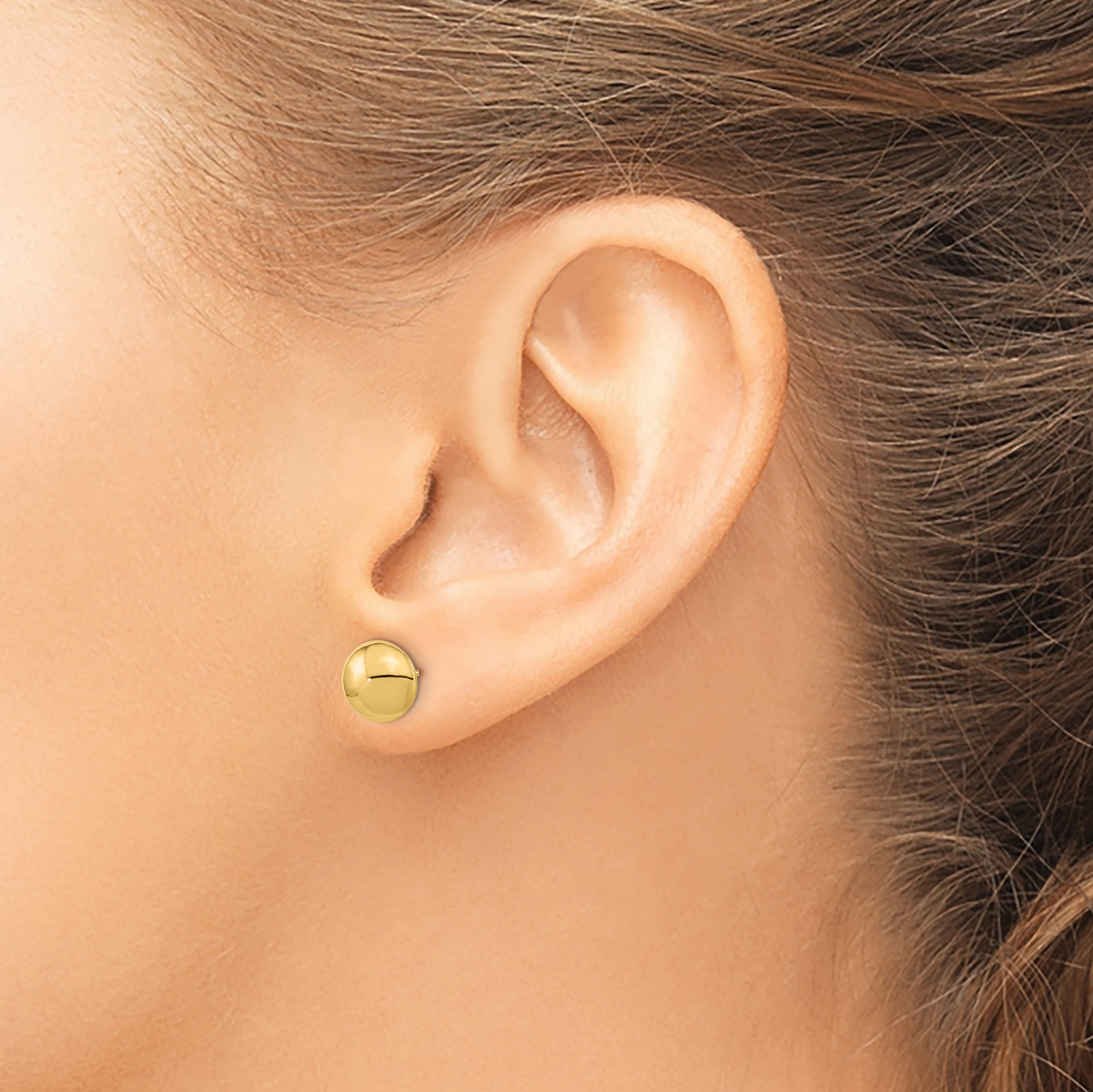 Puffed Round Button Post Earrings 14k Yellow Gold 8mm Women's Hollow detailed image 3