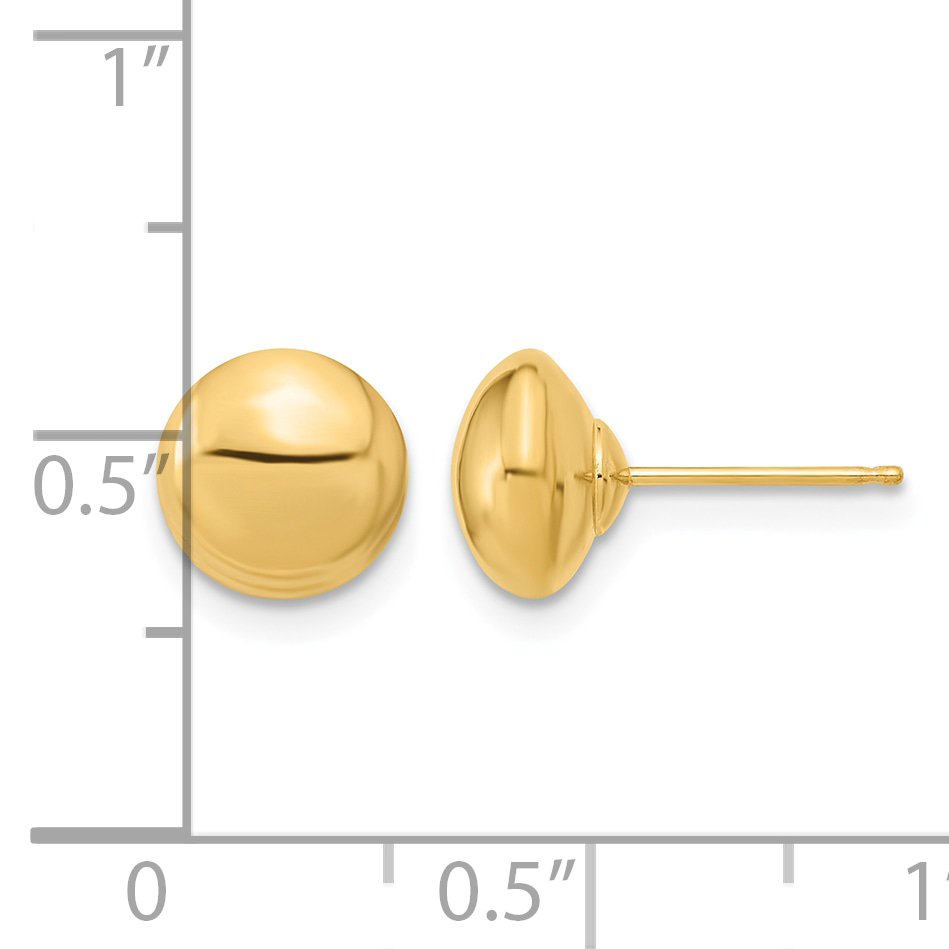 Puffed Round Button Post Earrings 14k Yellow Gold 8mm Women's Hollow detailed image 4