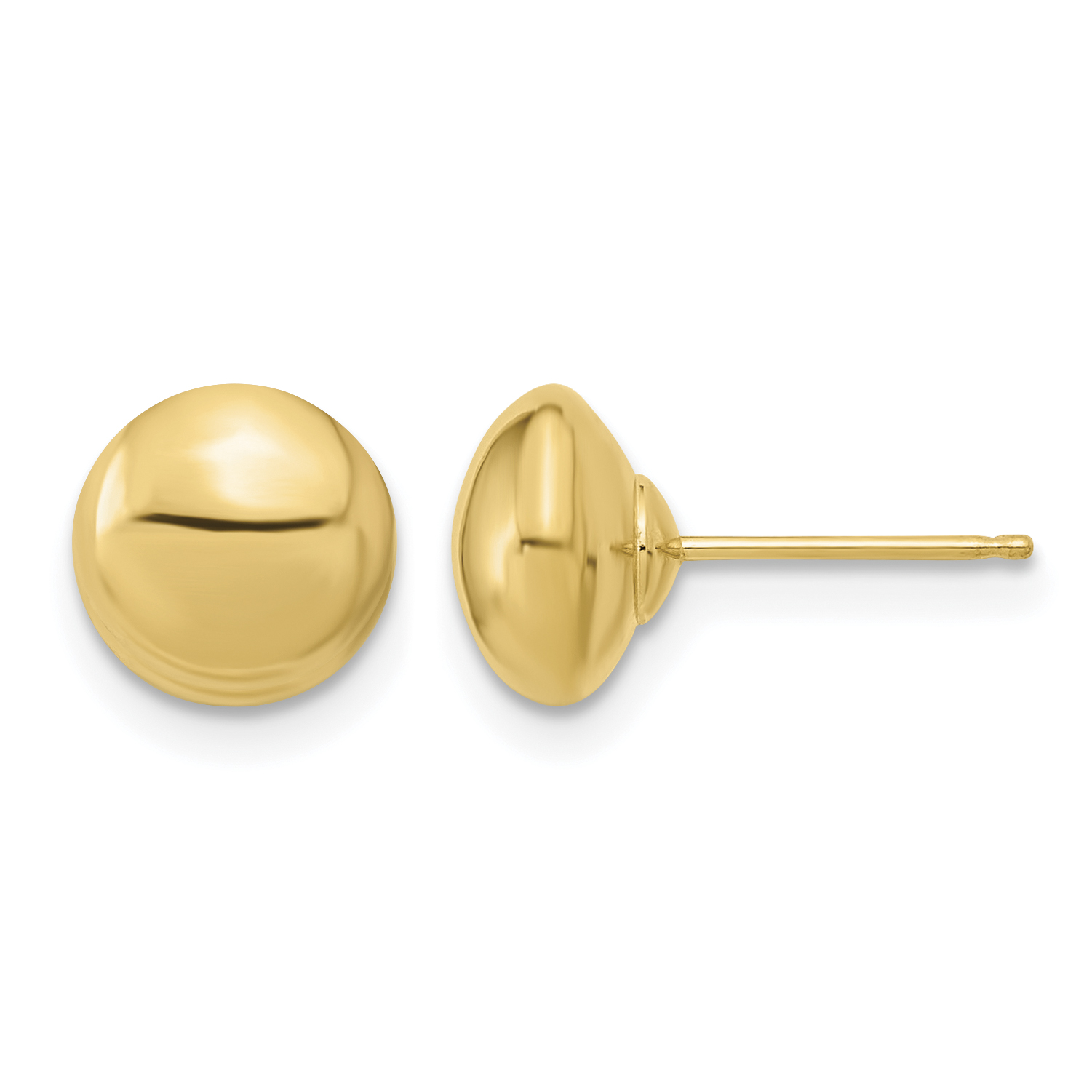 Puffed Round Button Post Earrings 14k Yellow Gold 8mm Women's Hollow main product image