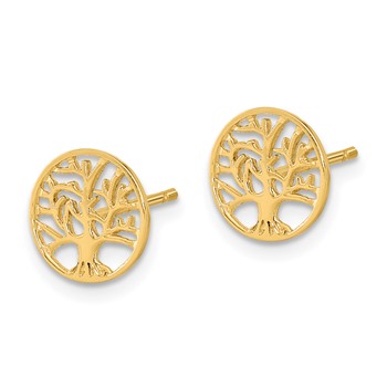14k Polished Tree of Life in Circle Post Earrings — alternate view