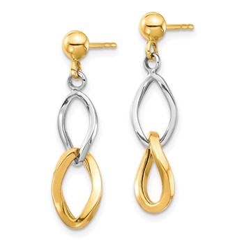 14K Two-tone Twisted Links Dangle Post Earrings — alternate view