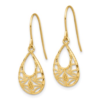 14K Diamond-cut Open Filigree Teardrop Dangle French Hook Earrings — alternate view