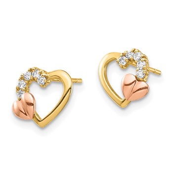 14K Two-Tone CZ Heart Post Earrings — alternate view