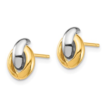 14k and White Rhodium 10mm Oval Post Earrings — alternate view