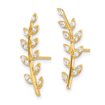14K CZ Fern Ear Climber Post Earrings — alternate view