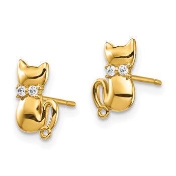 14K Sitting Cat CZ Bowtie Stud Earrings — alternate view