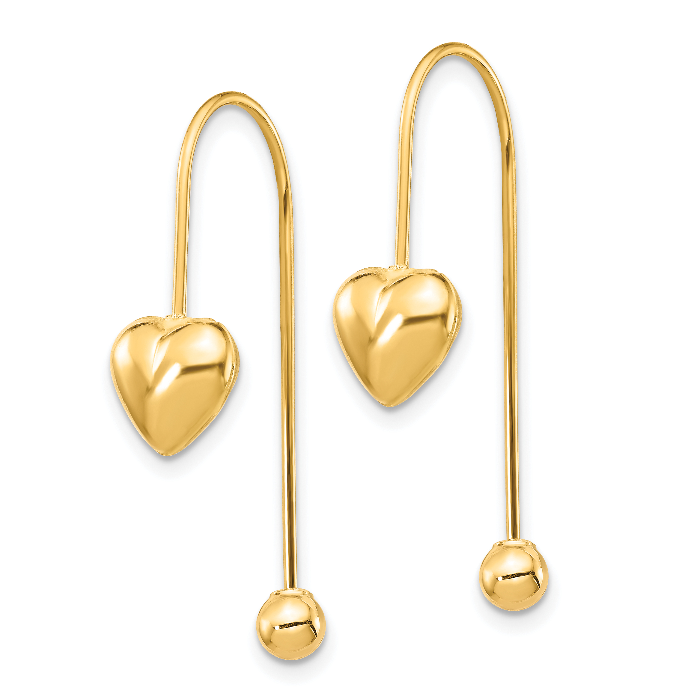Puffed Heart with Screw-on Bead Threader Earrings 14k Yellow Gold 28.65x7.8mm detailed image 2
