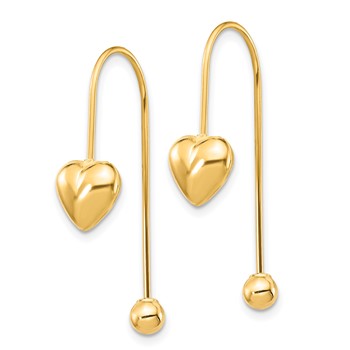 14K Puffed Heart with Screw-on Bead Threader Earrings — alternate view