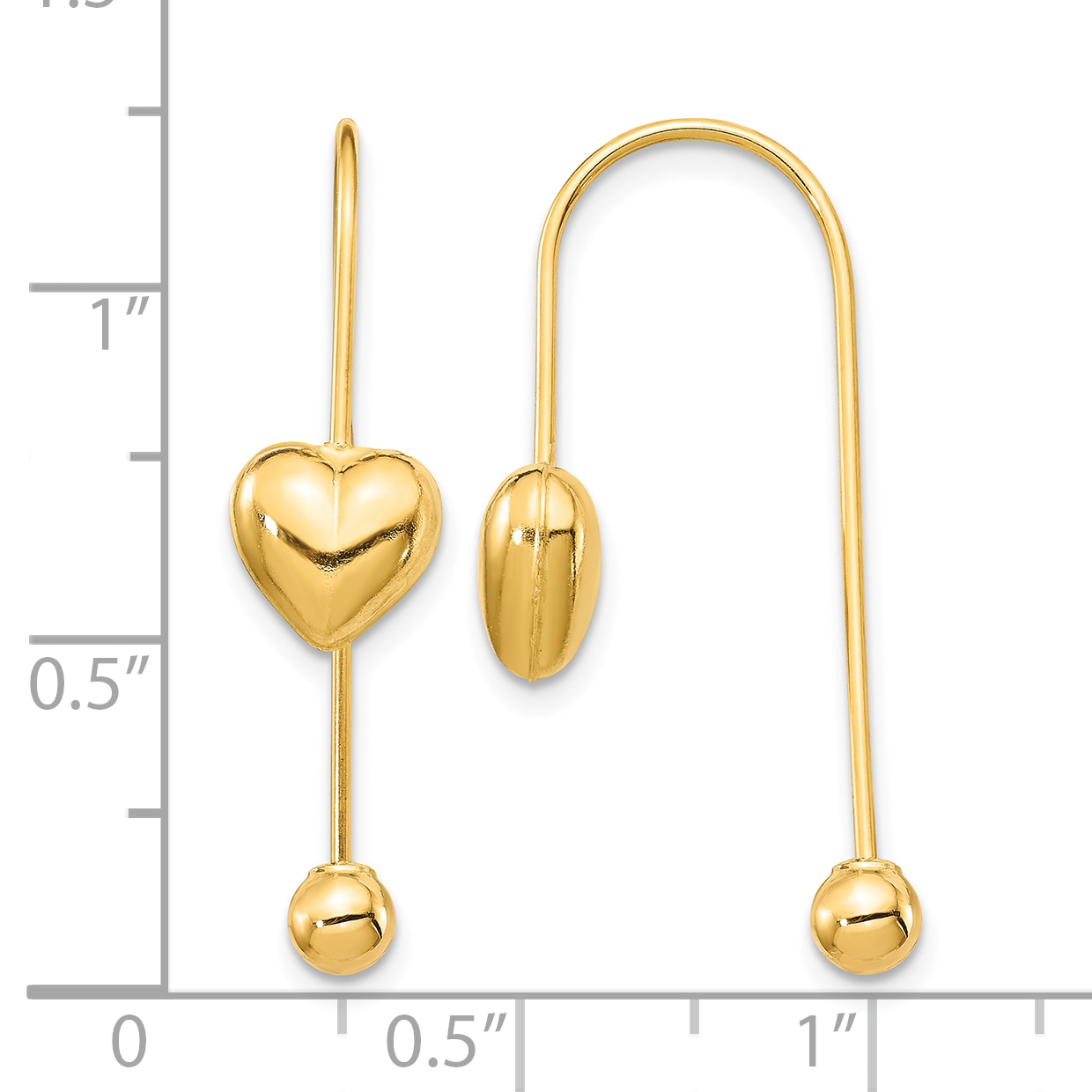 Puffed Heart with Screw-on Bead Threader Earrings 14k Yellow Gold 28.65x7.8mm detailed image 4