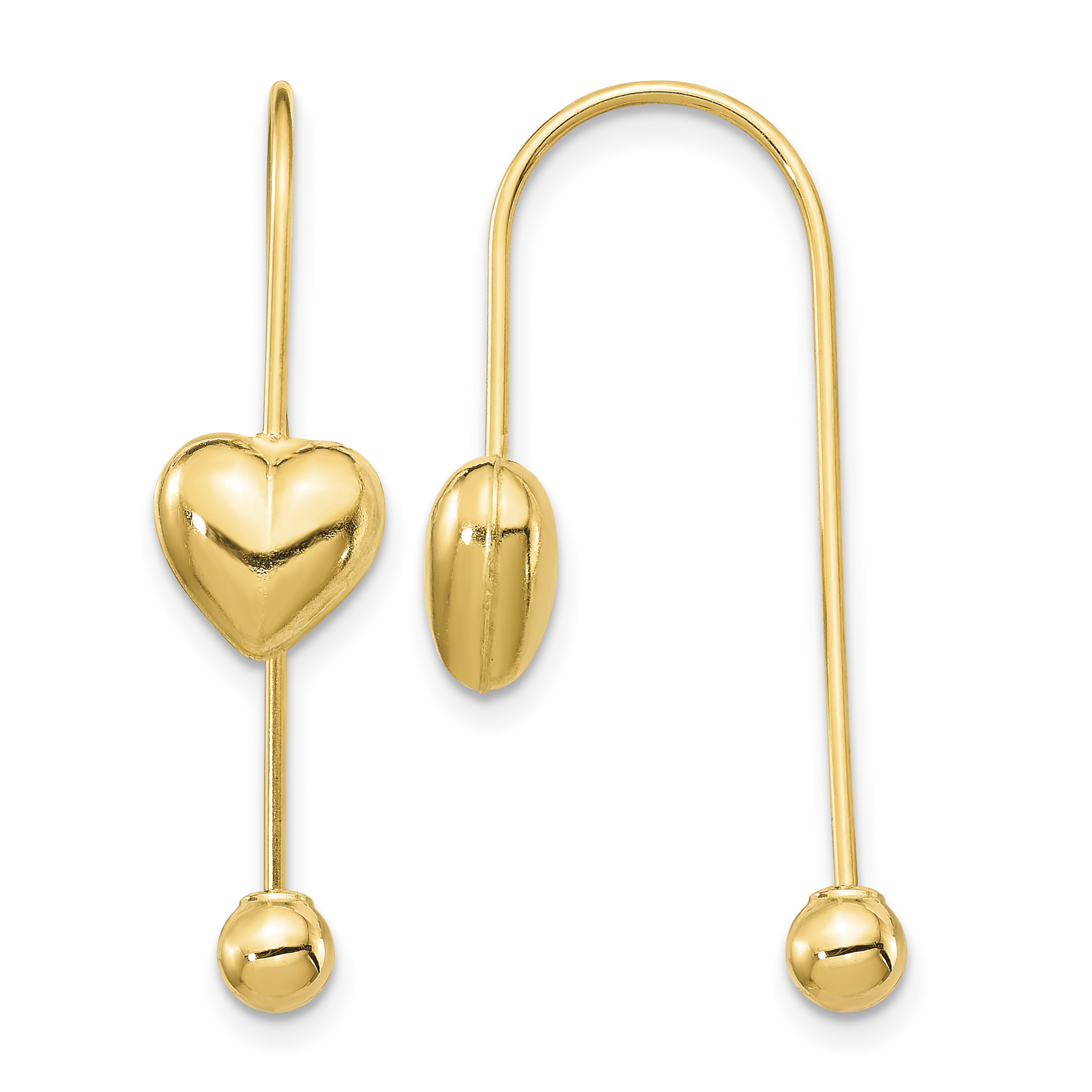 Puffed Heart with Screw-on Bead Threader Earrings 14k Yellow Gold 28.65x7.8mm main product image