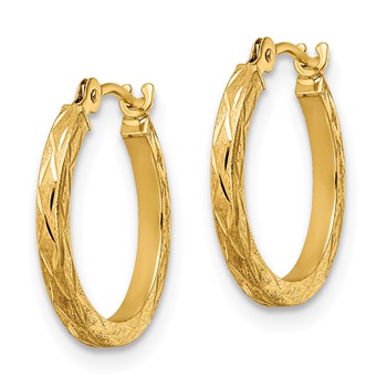14k Polished and Satin Diamond-cut Hoop Earrings — alternate view