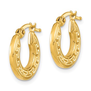14K Polished Hollow Greek Key Hoop Earrings — alternate view