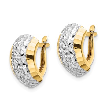 14k w/ White Rhodium Diamond-cut Hinged Earrings — alternate view
