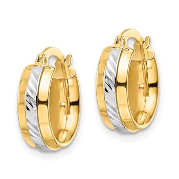 14k w/ White Rhodium Diamond-cut Hoop Earrings — alternate view