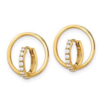 14k Yellow Gold Polished CZ Circle Huggie Hoop Earrings — alternate view