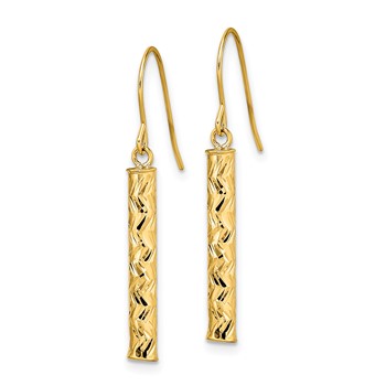 14k Polished Diamond-cut Bar Dangle French Hook Earrings — alternate view
