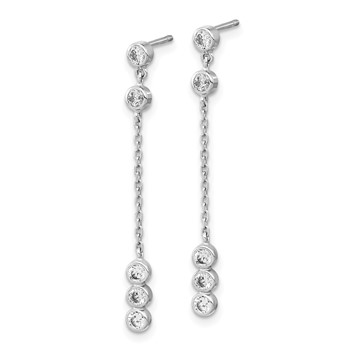 14K White Gold Bezel CZ and Chain Link Dangle Post Earrings — alternate view