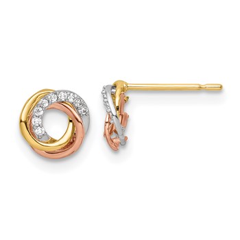 14k Tri-color 7mm CZ Circles Love Knot Post Earrings