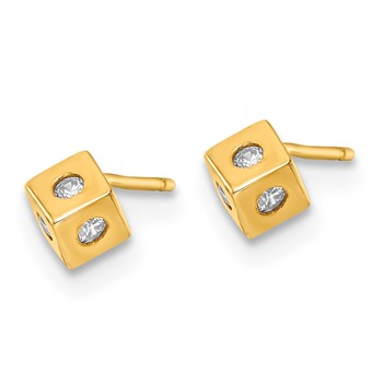 14k Yellow Gold Polished CZ Cube Post Earrings — alternate view