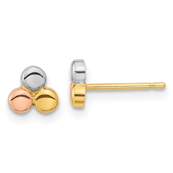 14K Tri-color Circles Post Earrings