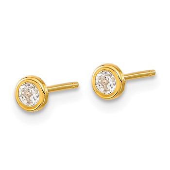14K Polished 3.5mm Circle Bezel with CZ Post Earrings — alternate view