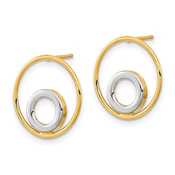 14K Gold White Rhodium Circle in Circle Post Earrings — alternate view