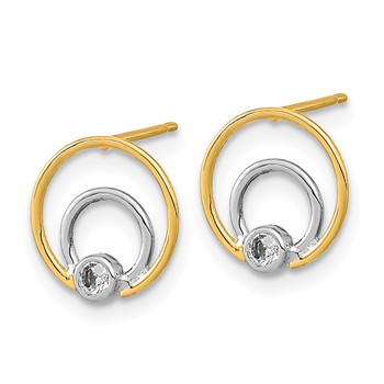 14K and White Rhodium 10mm Polished Double Circle with CZ Post Earrings — alternate view