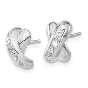 14k White Gold Polished X with CZ Post Earrings — alternate view