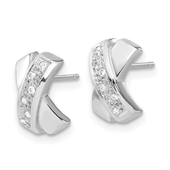 14k White Gold Polished X with CZ Post Earrings — alternate view