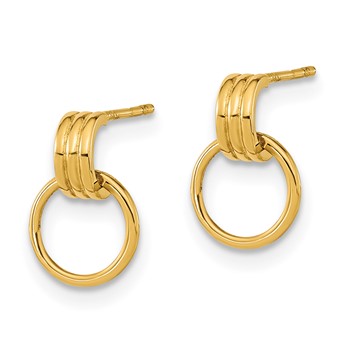 14K Polished Dangle Circle Post Earrings — alternate view