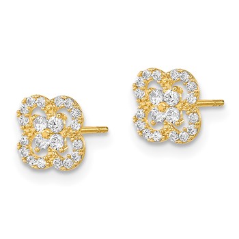 14K Polished 8mm Quatrefoil CZ Post Earrings — alternate view