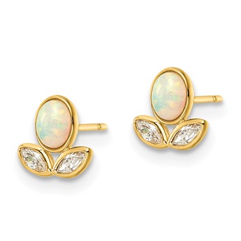 14k CZ and Lab Created Opal 7mm Flower Post Earrings — alternate view