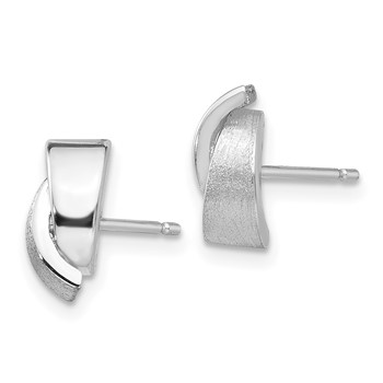 14k White Gold Polished and Satin 7x6mm Fancy Overlap Post Earrings — alternate view