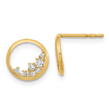 14K Polished 9.25mm Open Circle with CZ Post Earrings