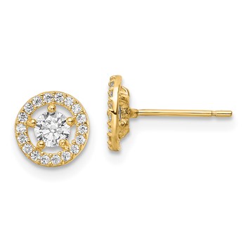 14k 7.25mm CZ Halo Stud Earrings