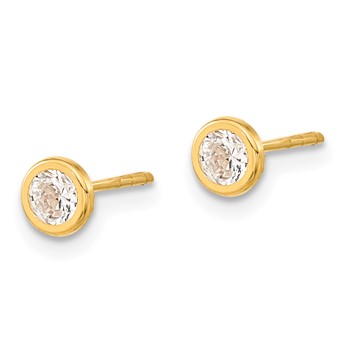 14K Polished 4.5mm Circle Bezel with CZ Post Earrings — alternate view