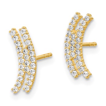 14K Polished Curved Bar CZ Post Earrings — alternate view