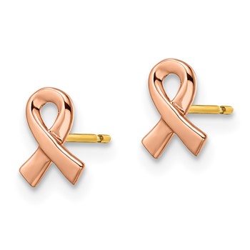 14k Two-tone Rose and Yellow 5x7mm Awareness Ribbon Post Earrings — alternate view
