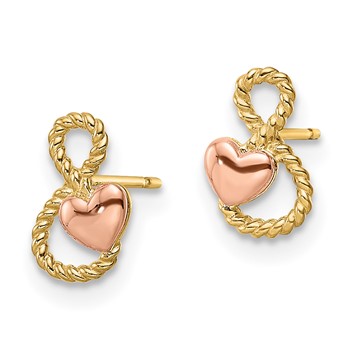 14k Two-tone Infinity with Heart Post Earrings — alternate view