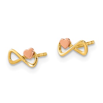 14K Two-tone Infinity with Heart Post Earrings — alternate view