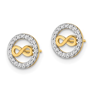 14k Infinity Symbol in CZ Circle Post Earrings — alternate view
