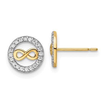 14k Infinity Symbol in CZ Circle Post Earrings