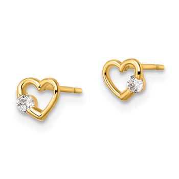 14k CZ Heart Post Earrings — alternate view